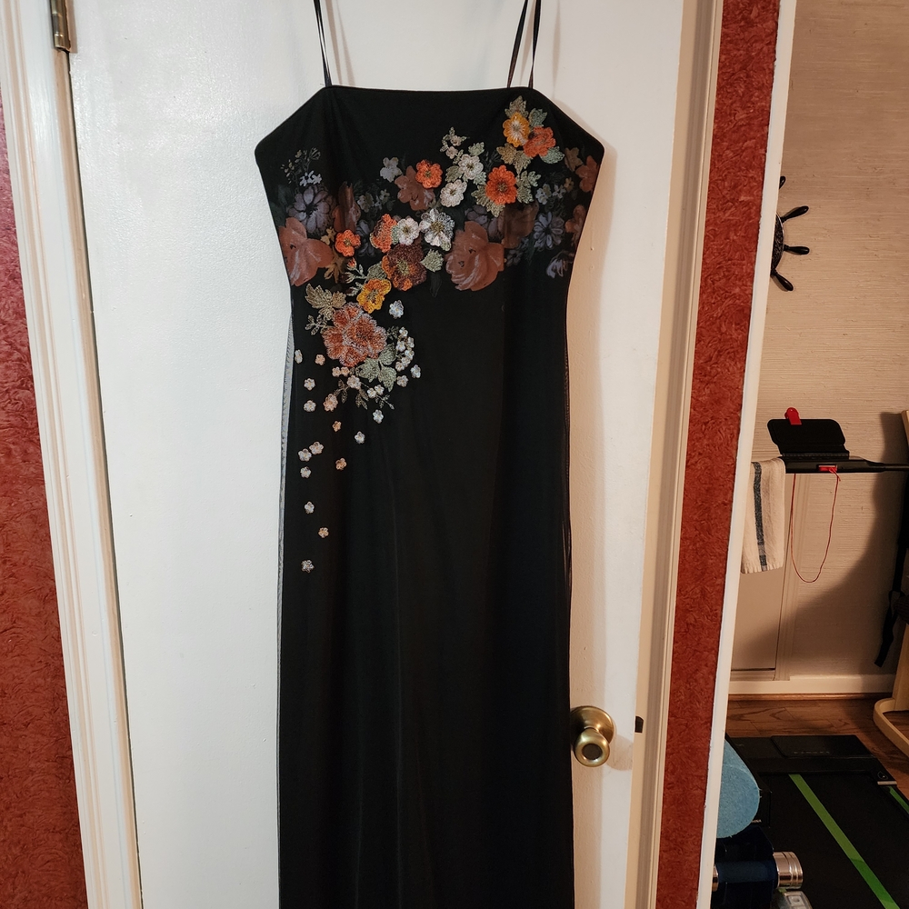Adrianna Papell Black Dress with Floral Embroidery